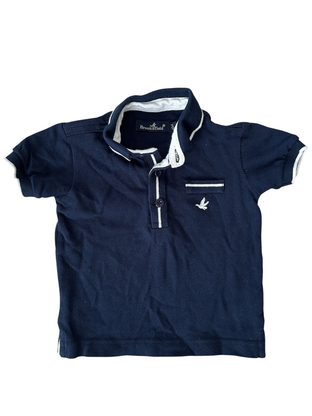 Brooksfield Navy Polo with White Trim and Embroidered Logo, 6 months